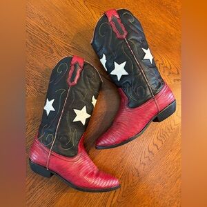 Vintage Patriotic Western Cowboy Boots Women 6.5 Red Black Stars Leather